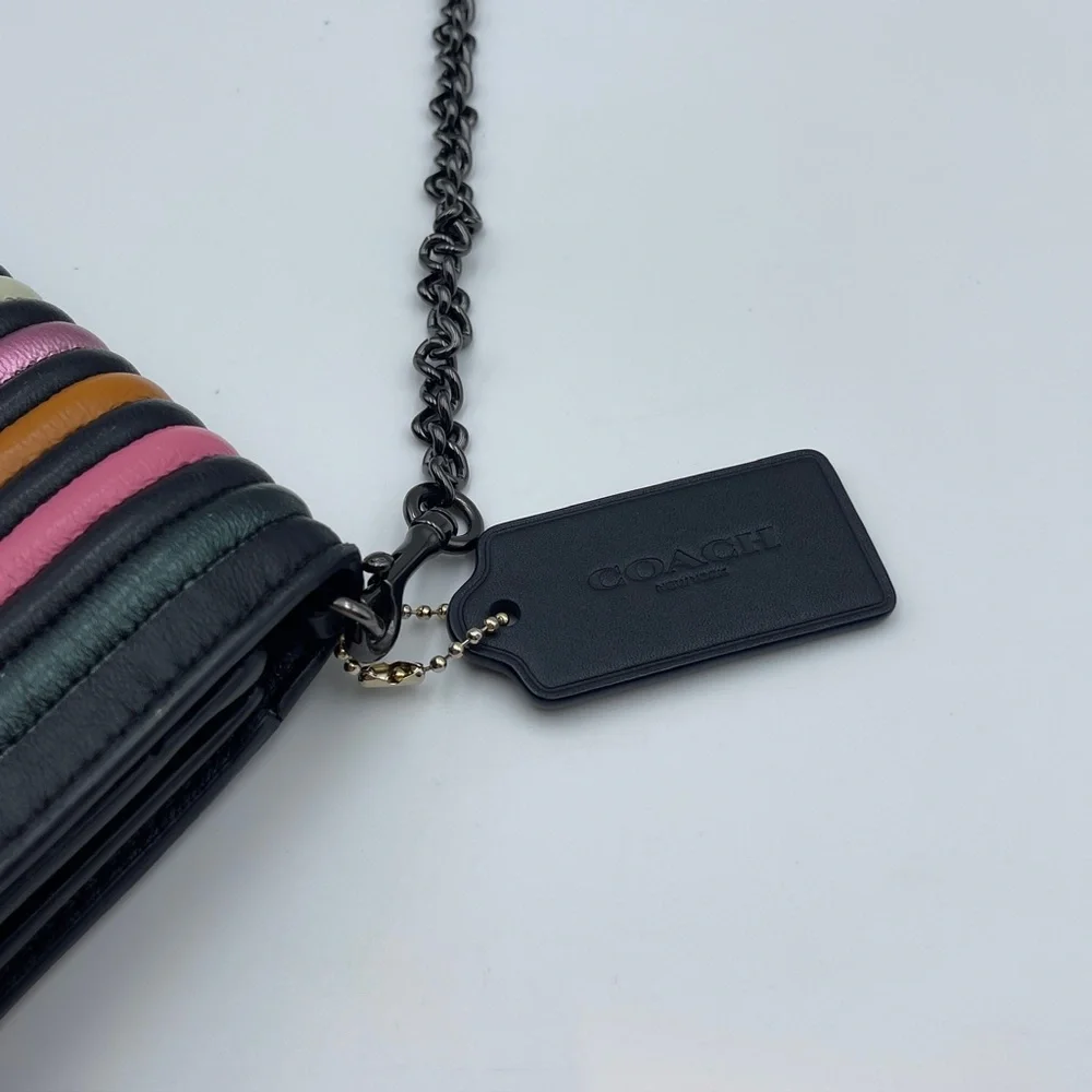 Coach foldover chain Clutch leather colorblock quilting rivets crossbody bag - Picture 3 of 15